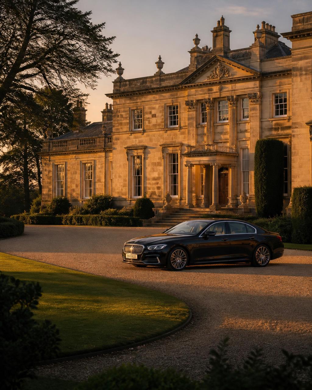 Hedsor House country estate with an executive taxi on the driveway